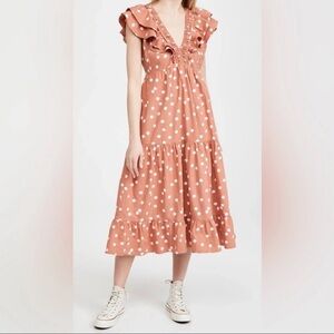 Roller Rabbit Polka Dot Tiered Ruffle Midi Dress Size M Clay Terracotta *Read